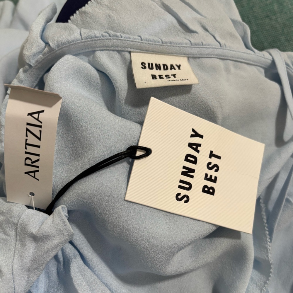 NWT SUNDAY BEST Aritzia Blue Asymmetrical Wrap Dress - Picture 11 of 16